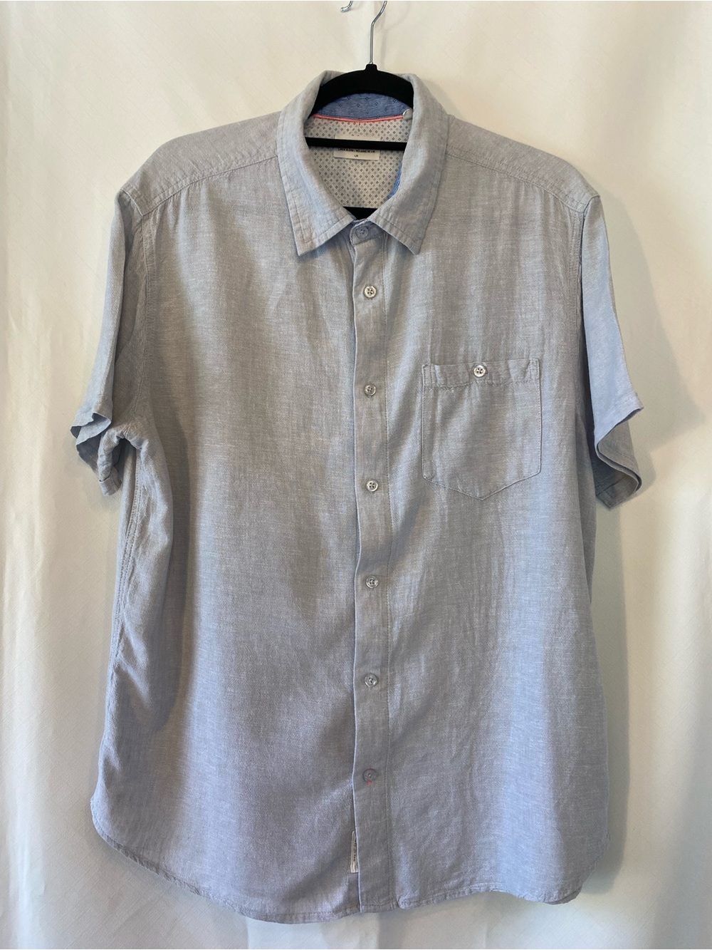 Projek Raw Mens Stone Grey Linen Blend Short Sleeve Button Up Oxford Shirt Large